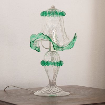 Italian Table Lamps in Clear and Green Murano Glass, 2000s, Set of 2-MPO-1800917