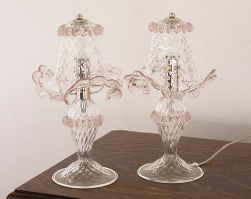 Italian Table Lamps in Clear and Light Amethyst Murano Glass, 2000s, Set of 2-MPO-1800921