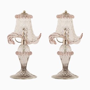 Italian Table Lamps in Clear and Light Amethyst Murano Glass, 2000s, Set of 2-MPO-1800921