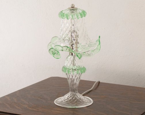 Italian Table Lamps in Clear and Light Green Murano Glass, 2000s, Set of 2-MPO-1800919