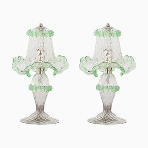 Italian Table Lamps in Clear and Light Green Murano Glass, 2000s, Set of 2-MPO-1800919