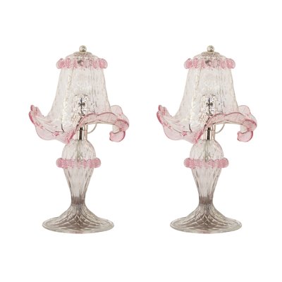 Italian Table Lamps in Clear and Pink Murano Glass, 2000s, Set of 2-MPO-1800927