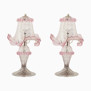 Italian Table Lamps in Clear and Pink Murano Glass, 2000s, Set of 2-MPO-1800927