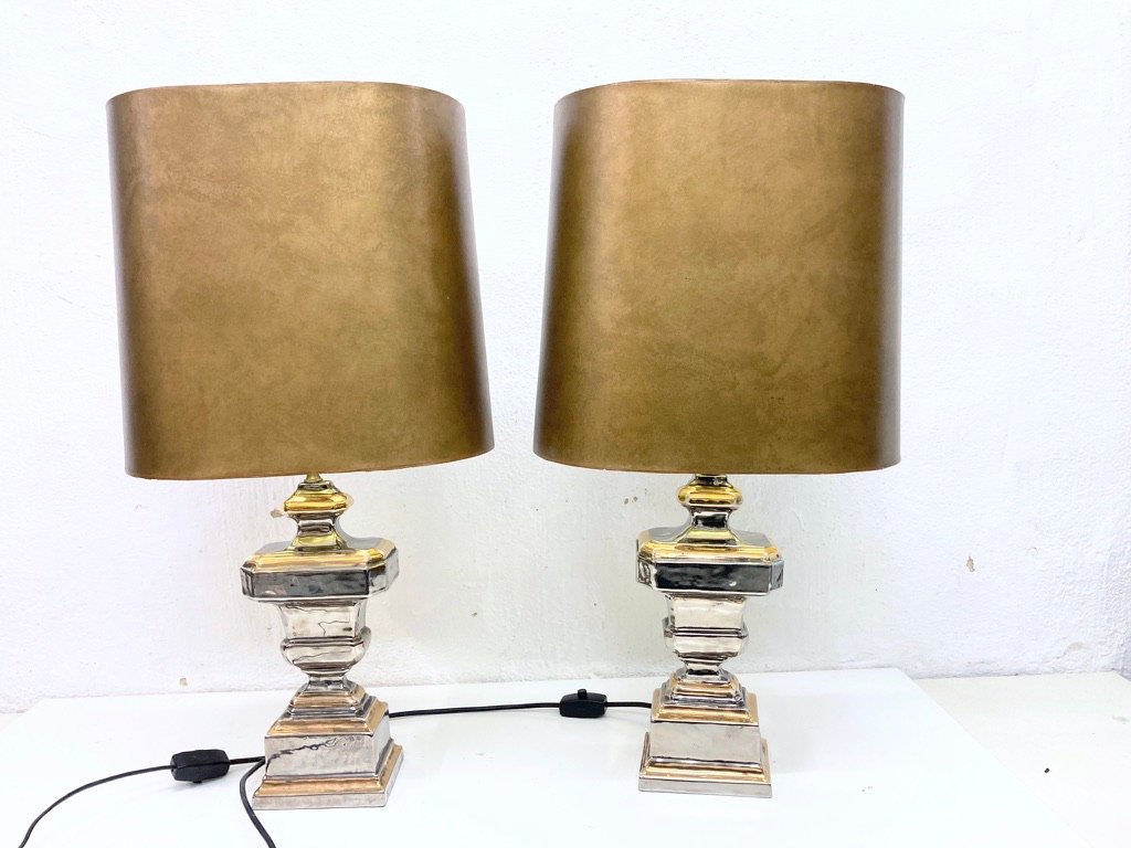 Italian Table Lamps with Ceramic Bases by Zaccagnini, 1960s, Set of 2