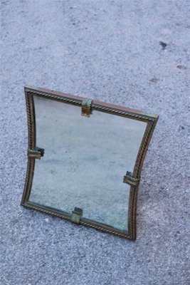 Italian Table Mirror with Acanthus Leaves in Burnished Brass, 1950s-EH-695626