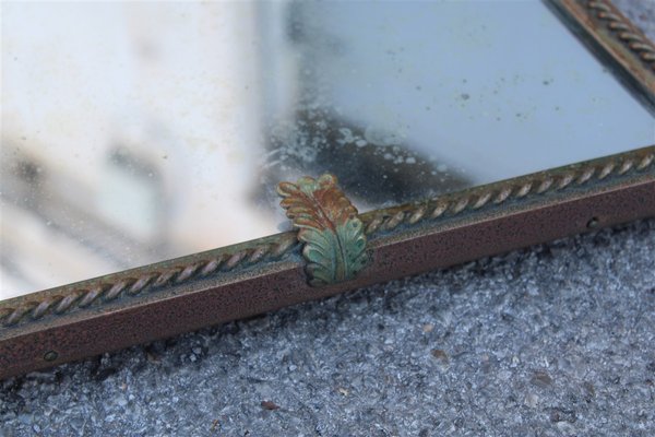 Italian Table Mirror with Acanthus Leaves in Burnished Brass, 1950s-EH-695626