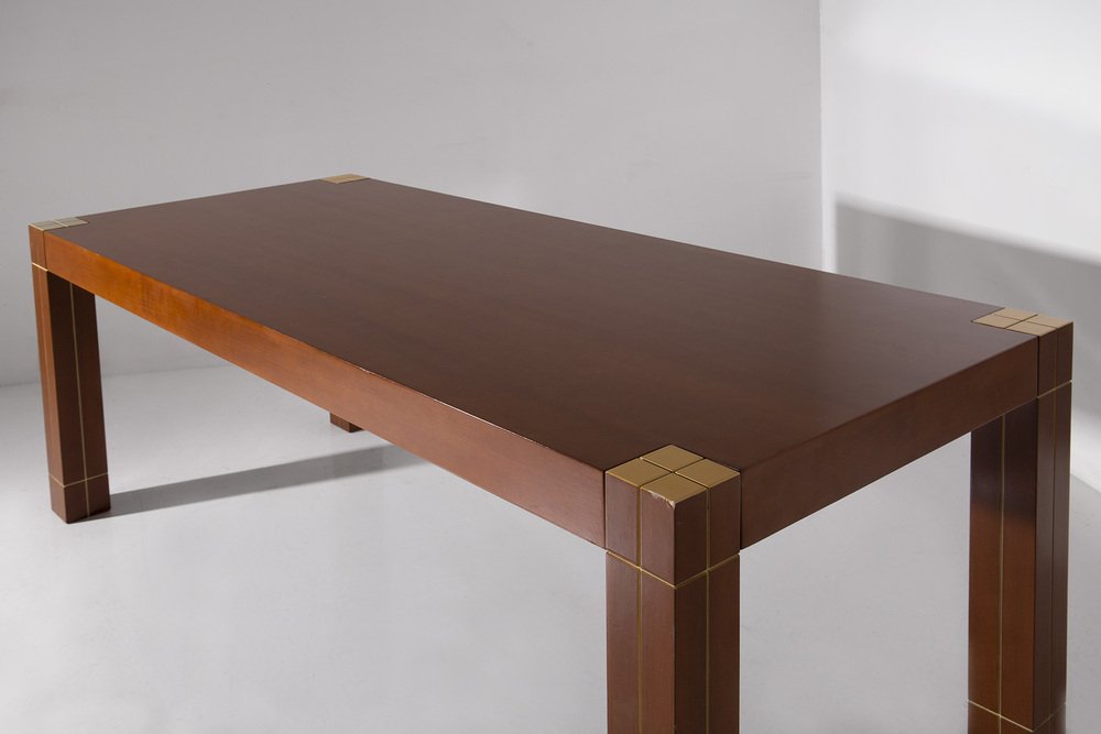 Italian Table with Brass Edges in the style of Renato Polidori, 1980s