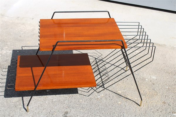 Italian Teak, Metal & Brass Coffee Table by Home Isa for Disegno Graffi Home, 1950s-EH-863111