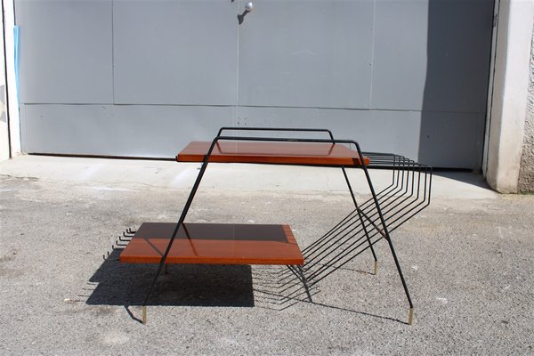 Italian Teak, Metal & Brass Coffee Table by Home Isa for Disegno Graffi Home, 1950s-EH-863111