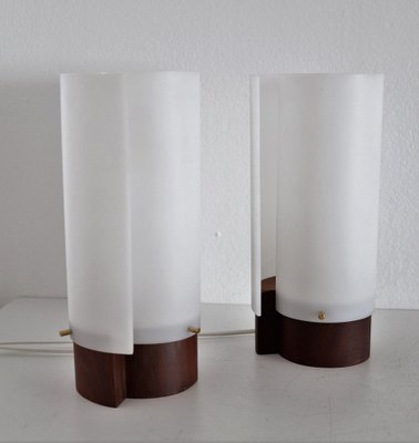 Italian Teakwood Table Lamps with Methacrylic Curved Shades by Gino Sarfatti, 1950s, Set of 2-VNE-986258