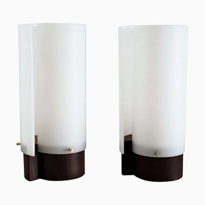 Italian Teakwood Table Lamps with Methacrylic Curved Shades by Gino Sarfatti, 1950s, Set of 2-VNE-986258