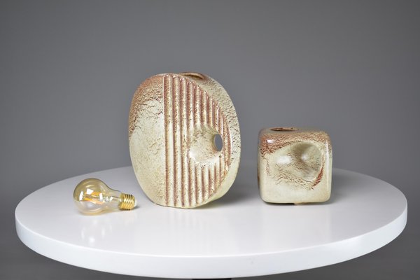 Italian Textured Ceramic Vases, 1970s, Set of 2-GXL-1300358