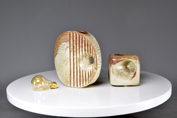 Italian Textured Ceramic Vases, 1970s, Set of 2-GXL-1300358