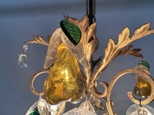 Italian Three-Light Chandelier in Brass Leaf and Murano Glass, 1950s-JP-1811865