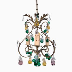 Italian Three-Light Chandelier in Brass Leaf and Murano Glass, 1950s-JP-1811865