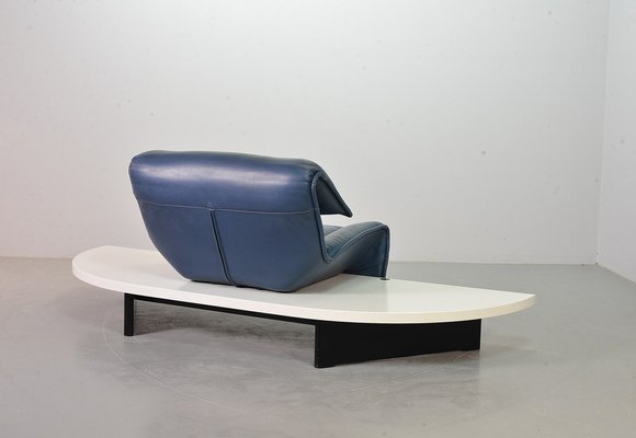 Italian Three-Seat Flexible Veranda Sofa in in Petrol Blue Leather by Vico Magistretti for Cassina, 1980s-IXC-1397143