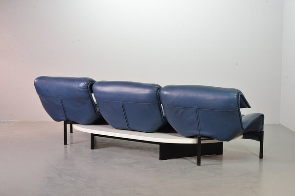 Italian Three-Seat Flexible Veranda Sofa in in Petrol Blue Leather by Vico Magistretti for Cassina, 1980s-IXC-1397143