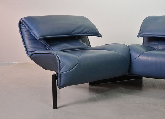 Italian Three-Seat Flexible Veranda Sofa in in Petrol Blue Leather by Vico Magistretti for Cassina, 1980s-IXC-1397143