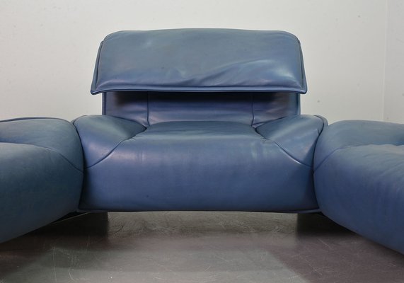 Italian Three-Seat Flexible Veranda Sofa in in Petrol Blue Leather by Vico Magistretti for Cassina, 1980s-IXC-1397143