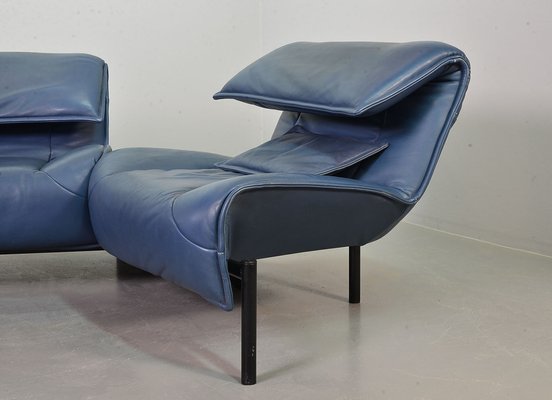 Italian Three-Seat Flexible Veranda Sofa in in Petrol Blue Leather by Vico Magistretti for Cassina, 1980s-IXC-1397143