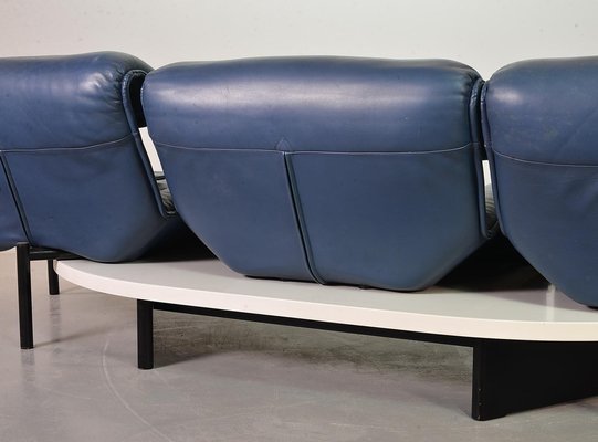 Italian Three-Seat Flexible Veranda Sofa in in Petrol Blue Leather by Vico Magistretti for Cassina, 1980s-IXC-1397143