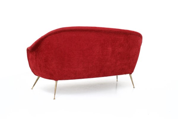 Italian Three-Seat Sofa in Brass and Fabric, 1960s-ITV-1299212