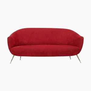 Italian Three-Seat Sofa in Brass and Fabric, 1960s-ITV-1299212