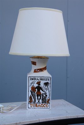 Italian Tobacco India Painted Ceramic Table Lamp from Etruria, 1950s-EH-695616