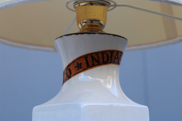 Italian Tobacco India Painted Ceramic Table Lamp from Etruria, 1950s-EH-695616