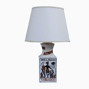 Italian Tobacco India Painted Ceramic Table Lamp from Etruria, 1950s-EH-695616