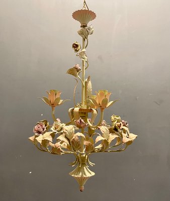 Italian Tole and Ceramic Rose Chandelier-JJC-1017283