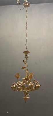 Italian Tole and Ceramic Rose Chandelier-JJC-1017283