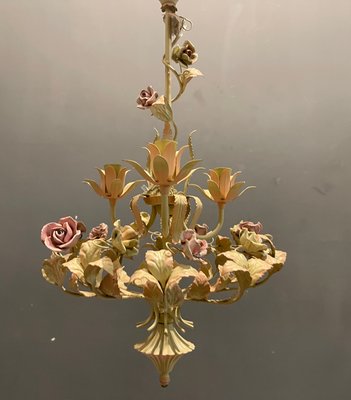 Italian Tole and Ceramic Rose Chandelier-JJC-1017283