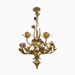 Italian Tole and Ceramic Rose Chandelier-JJC-1017283