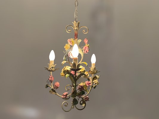 Italian Tole Ceramic Flower Chandelier, 1960s-JJC-1437524