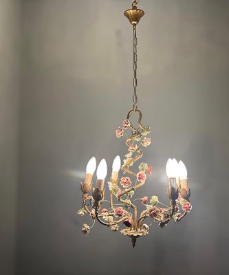 Italian Tole Ceramic Flower Chandelier, 1960s-JJC-1437571