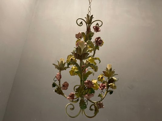 Italian Tole Ceramic Flower Chandelier, 1960s-JJC-1437524