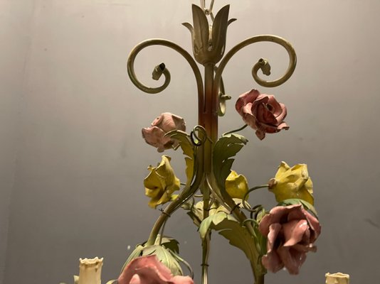 Italian Tole Ceramic Flower Chandelier, 1960s-JJC-1437524