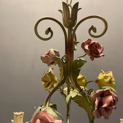 Italian Tole Ceramic Flower Chandelier, 1960s-JJC-1437524