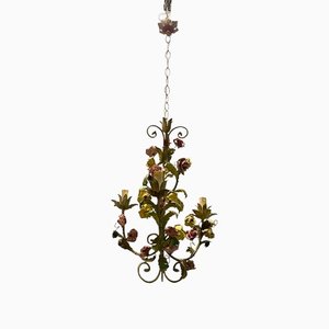 Italian Tole Ceramic Flower Chandelier, 1960s-JJC-1437524