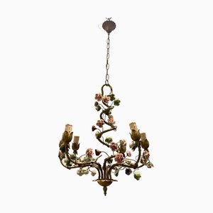 Italian Tole Ceramic Flower Chandelier, 1960s-JJC-1437571