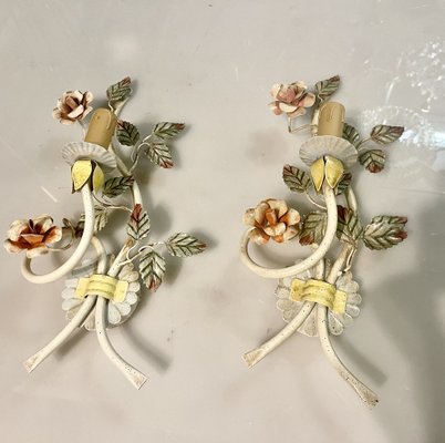 Italian Tole Flower Sconces, Set of 2-JJC-1336680