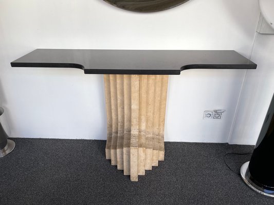 Italian Travertine and Black Marble Console Table attributed to Cattelan Italia, 1970s-FUE-1405518