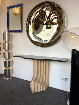 Italian Travertine and Black Marble Console Table attributed to Cattelan Italia, 1970s-FUE-1405518