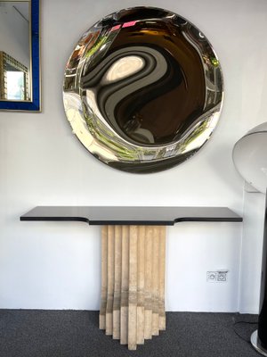 Italian Travertine and Black Marble Console Table attributed to Cattelan Italia, 1970s-FUE-1405518