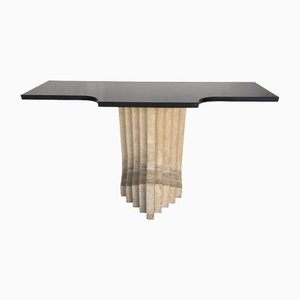 Italian Travertine and Black Marble Console Table attributed to Cattelan Italia, 1970s-FUE-1405518