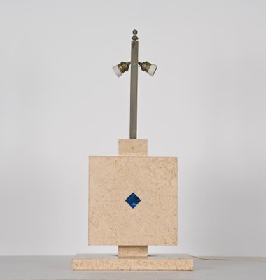 Italian Travertine Marble and Lapis Lazuli Table Lamp, 1970s-JDR-1419235