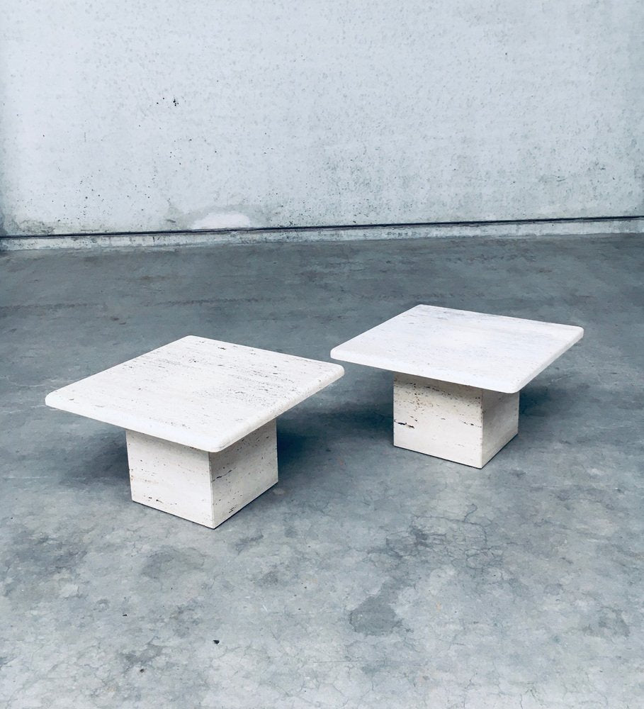 Italian Travertine Square Side End Table, 1970s, Set of 2