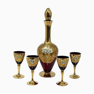 Italian Tre Fuochi Liquor Set in Ruby Red Crystal Glass, 1950s, Set of 5-UCH-1754162