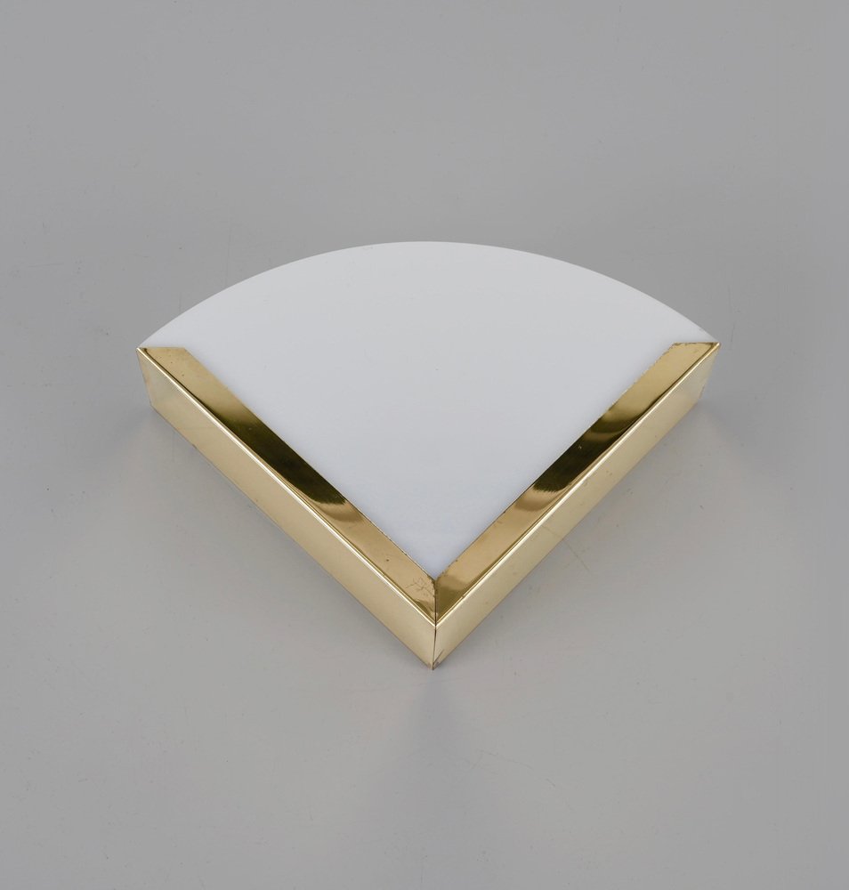 Italian Triangular Sconce in Brass and White Acrylic Glass, 1970s